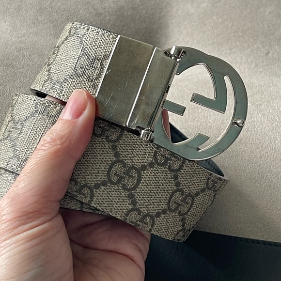 GUCCI SUPREME BELT WITH G BUCKLE MENS BROWN LOGO PRINT REVERSIBLE {$480} 75 / 30 - Picture 6 of 13